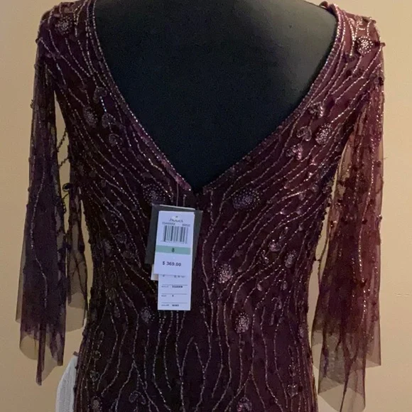 V-Neck Beaded Flutter Sleeve Formal Gown. Mother of the Bride Dress - Picture 2 of 8